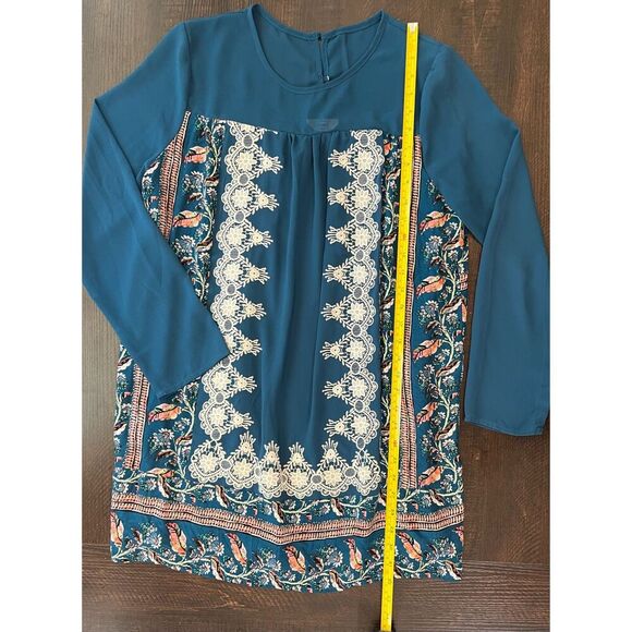 Entro Women’s Teal Embroidered Tunic Dress Size Medium - Picture 2 of 5
